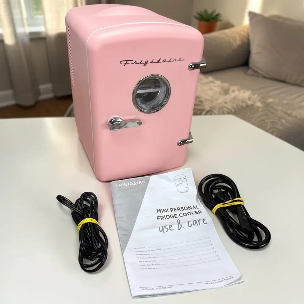 Frigidaire Retro Mini Personal Skincare Fridge Pink 6 Can Portable Cooler Dorm